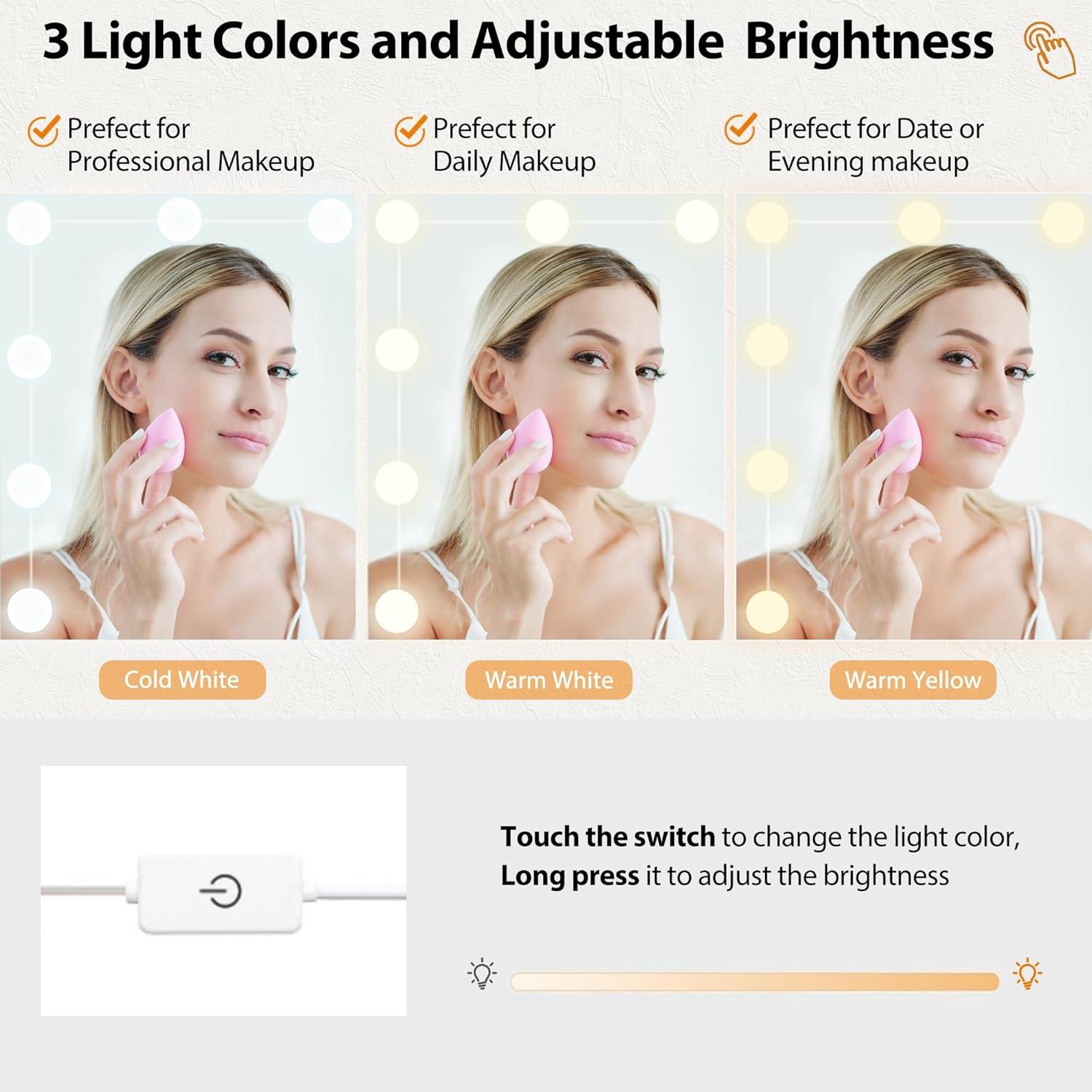 ANWBROAD LED Schminktisch mit Spiegel und Hocker