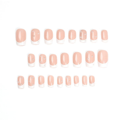 24 Stück Weiße French Nägel Press On Nails mit Perlen Muster