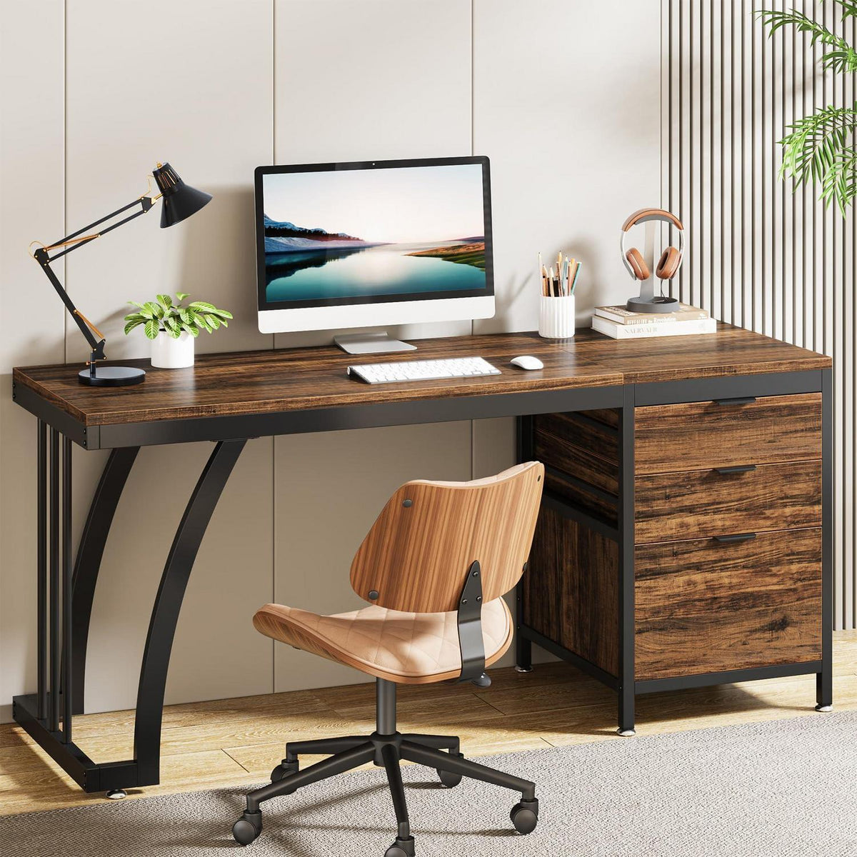 Tribesigns Computertisch 150cm mit 3 Schubladen & Ablage
