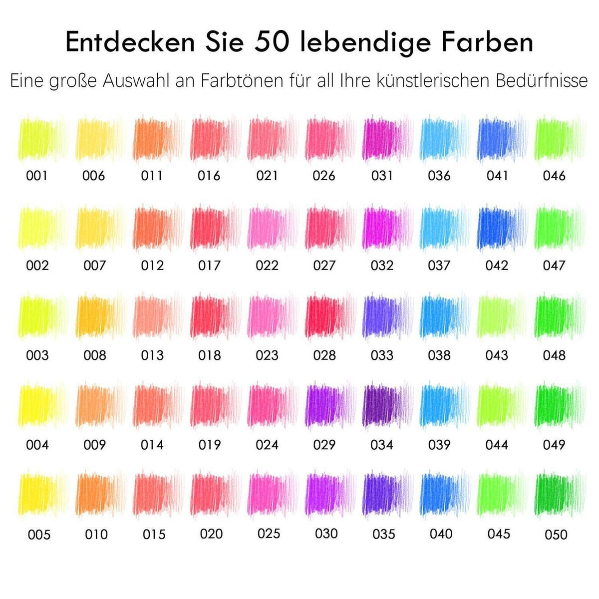 50 Neon-Buntstifte für Erwachsene – Fluoreszierendes Zeichenset