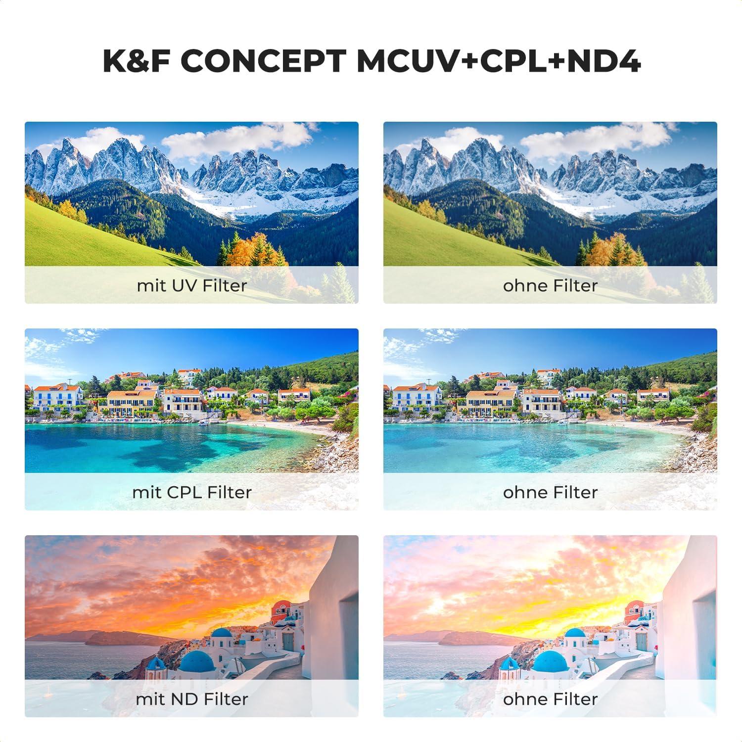 95mm Filterset K&F Concept Nano K-Serie: UV+CPL+ND4 Slim Leicht Multicoated Mirroless Landscape Kit