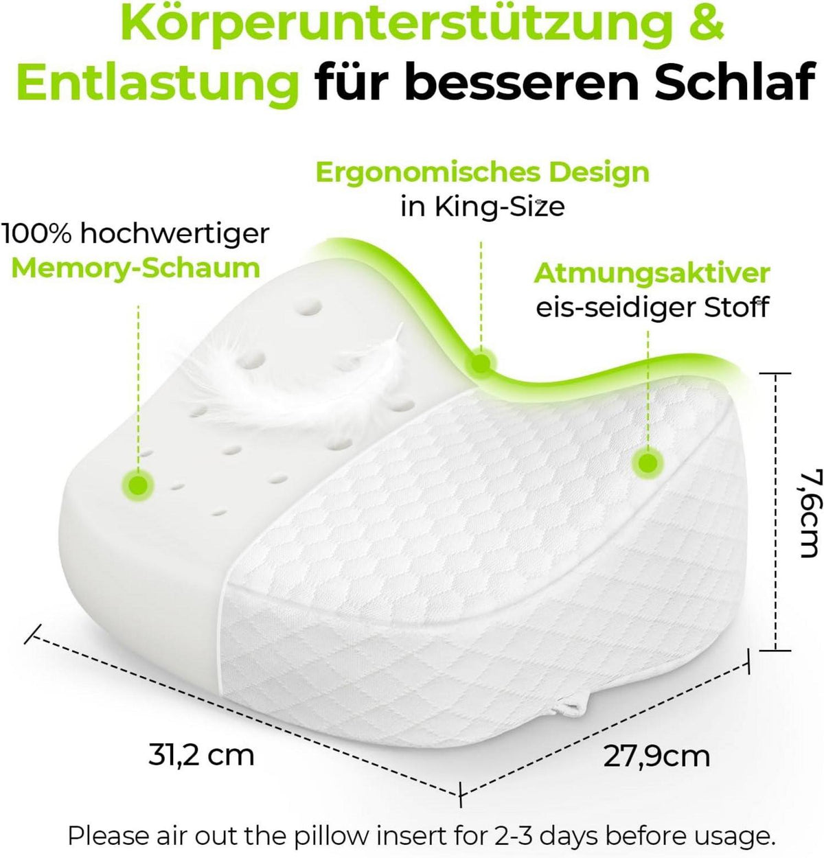 AUVON Kniekissen für Seitenschläfer mit Memory Foam und