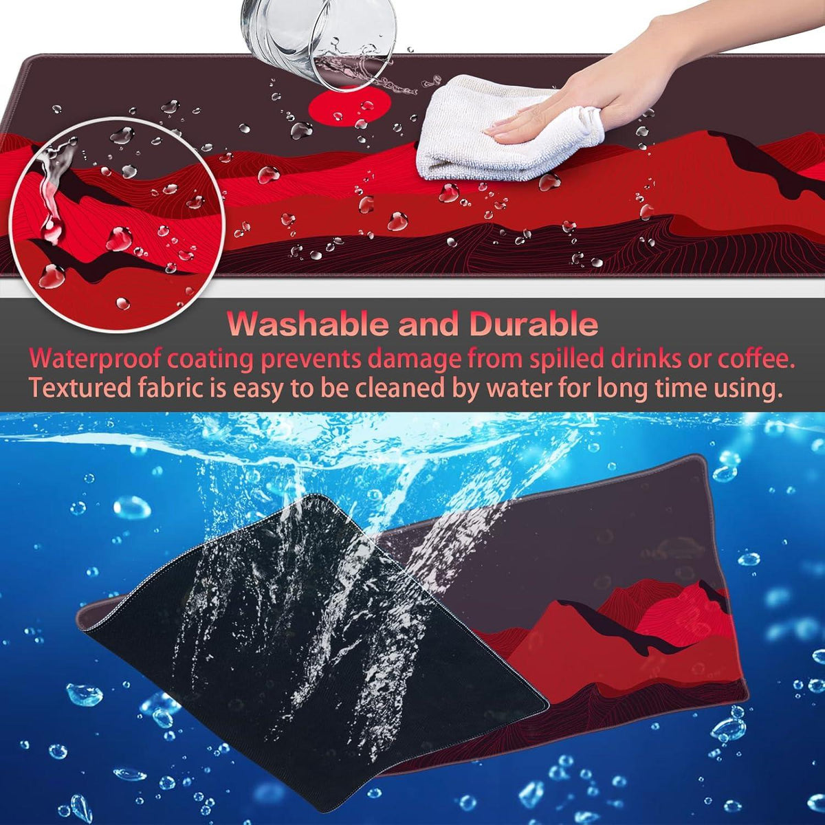 XXL Gaming Mauspad 900x400mm Topographisch Wasserdicht Anti-Rutsch Rot