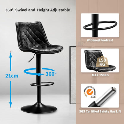 Verstellbarer Barhocker in Lederoptik & Fußstütze – 2er Set