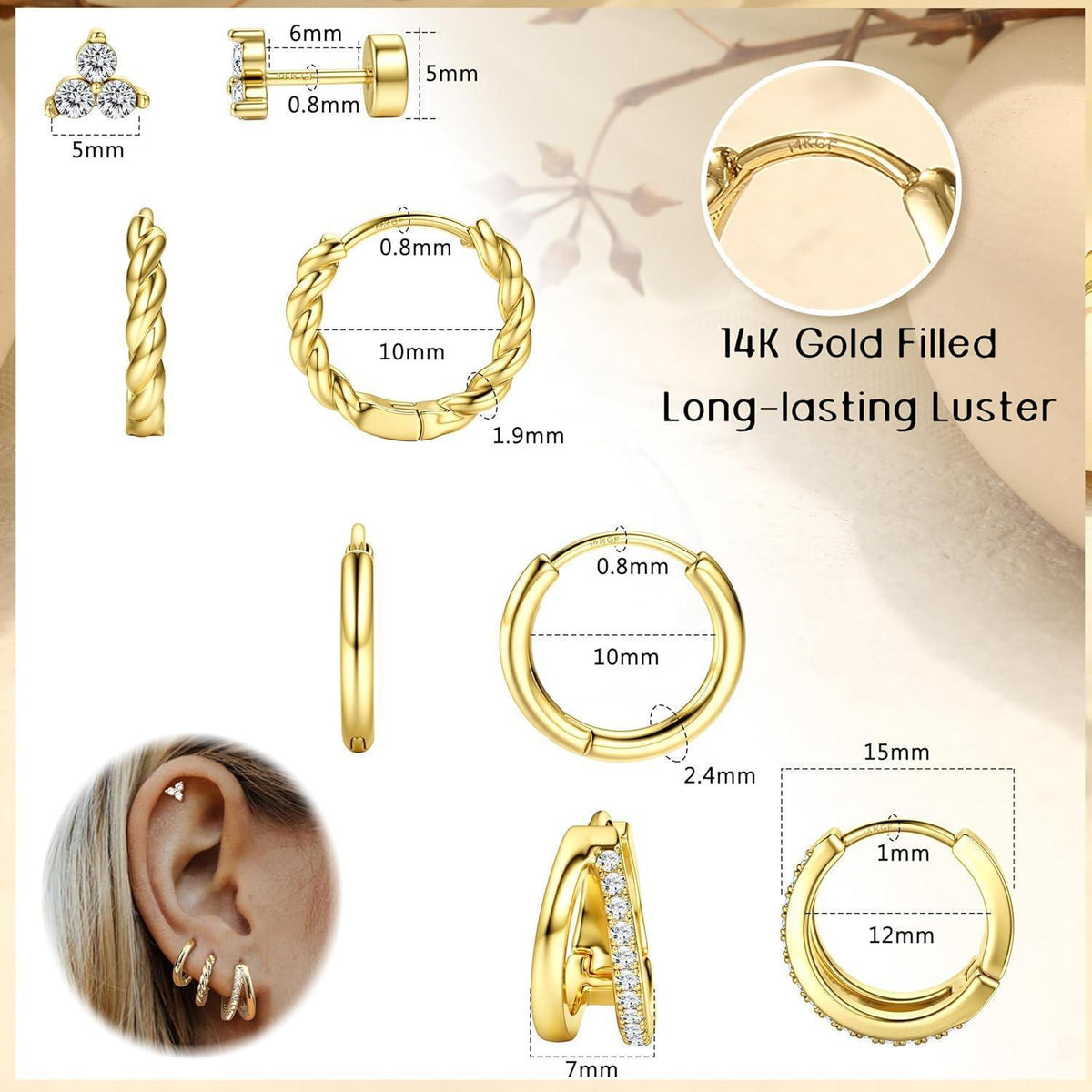 4 Paar Damen Ohrringe Set Silber Gold vergoldet