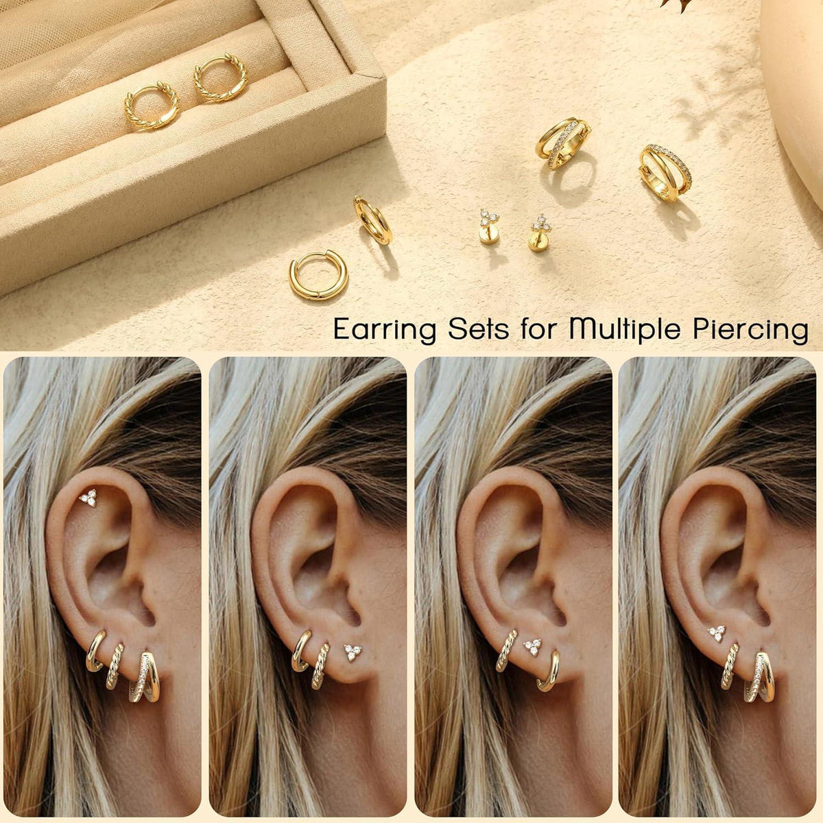 4 Paar Damen Ohrringe Set Silber Gold vergoldet