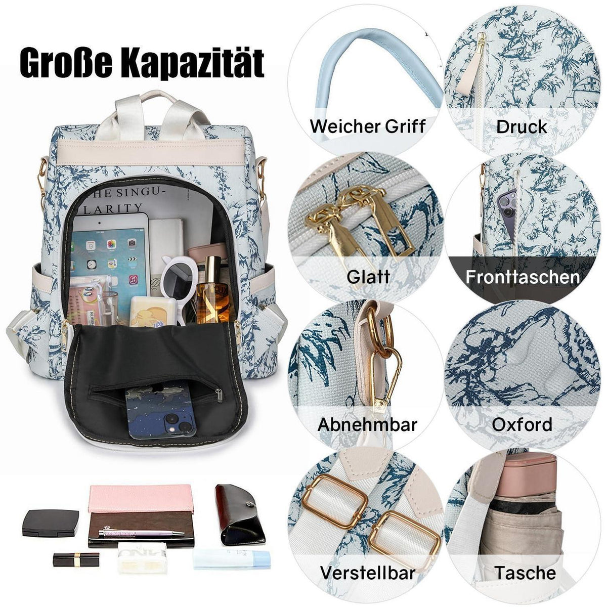 Wasserdichter Anti-Diebstahl Rucksack Damen – Beige Cityrucksack 32x14x33cm