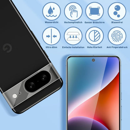 2er Pack Panzerglas Schutzfolie für Google Pixel 8 mit Kameraschutz