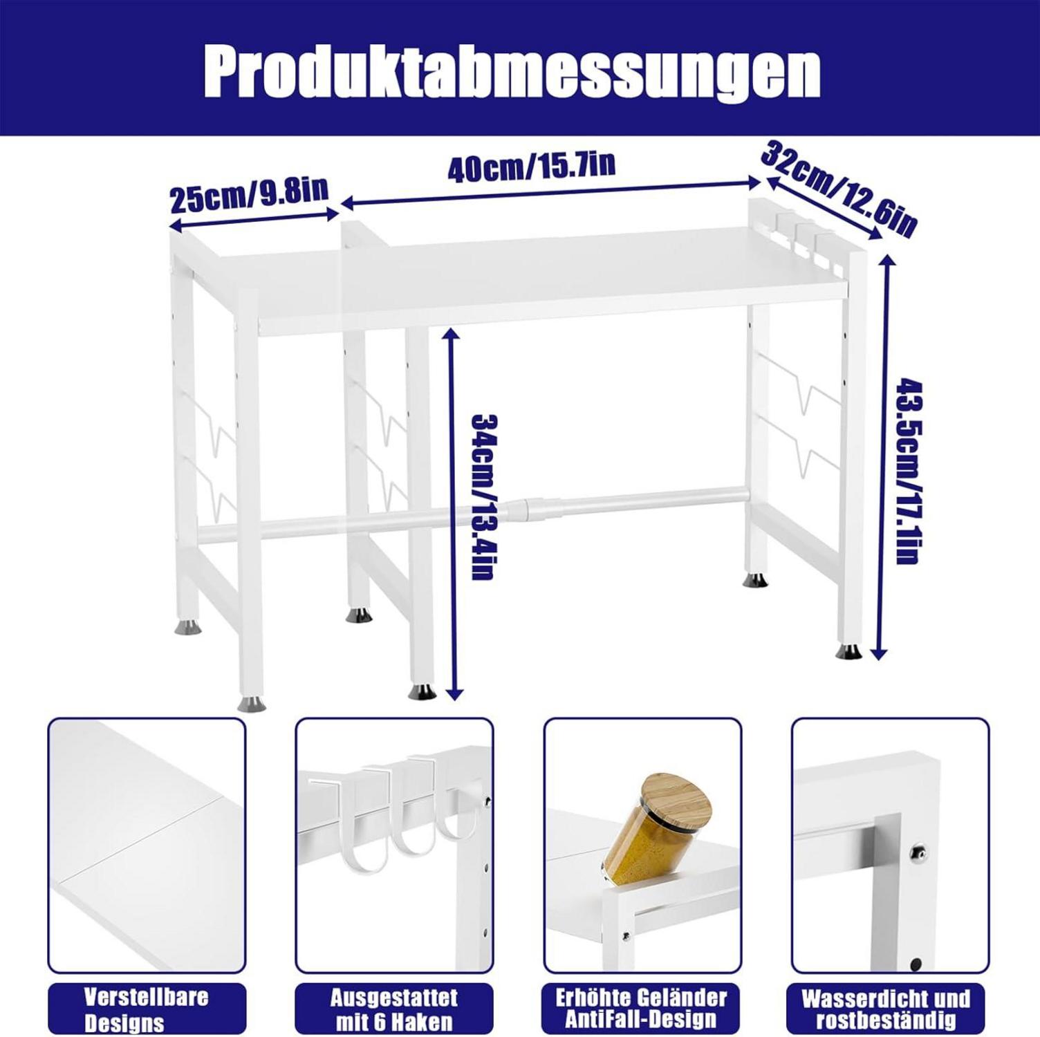 Kimfead Mikrowellenregal 2-stufig, Höhenverstellbarer Küchenorganizer