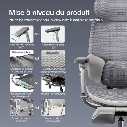 Ergonomischer Bürostuhl Hbada E3 Ultra mit 4D-Kopfstütze Grau