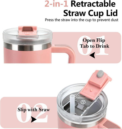 Isolierter Trinkbecher mit Strohhalm 1200ml Edelstahl Rosa