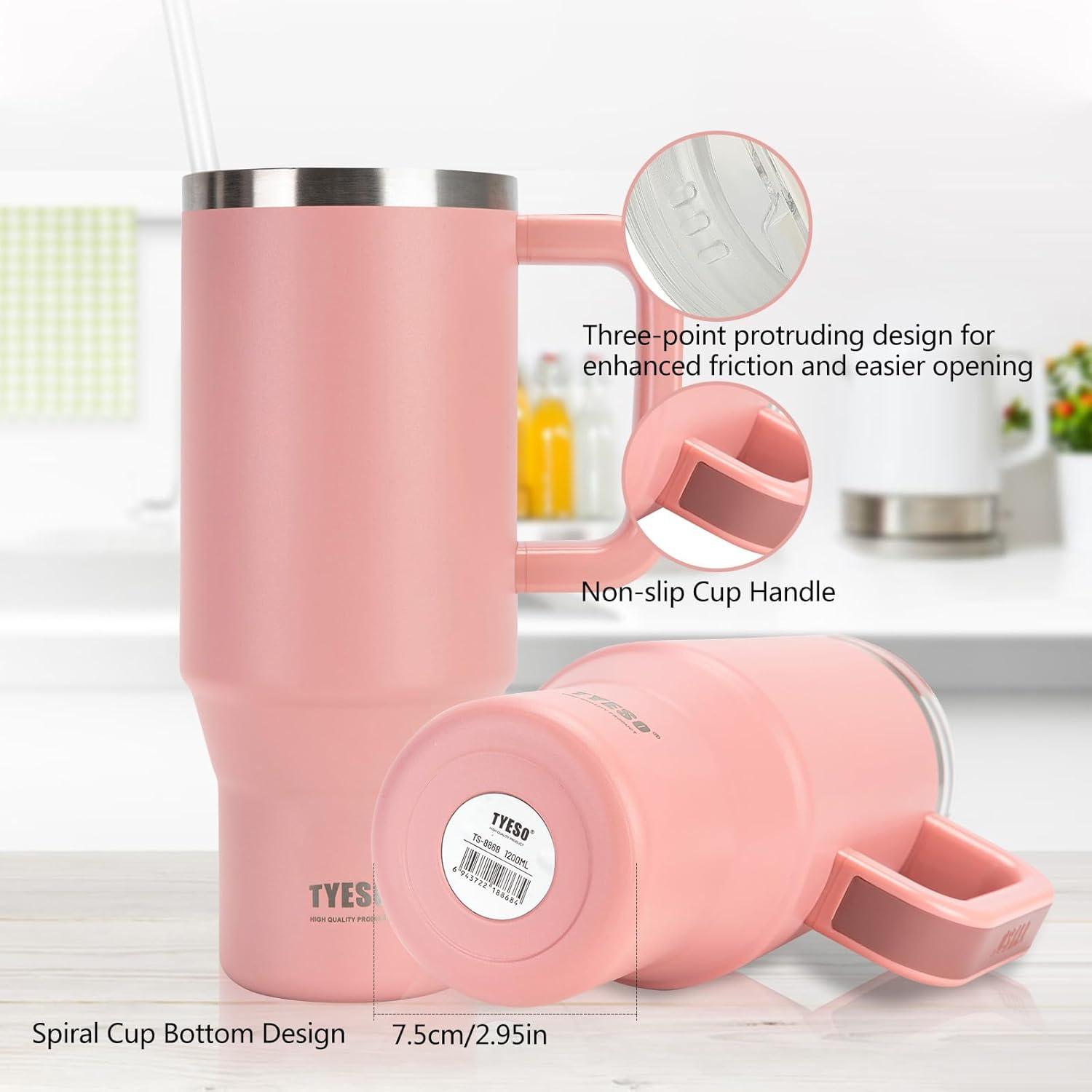 Riley Joy Thermobecher 1200ml Edelstahl Trinkflasche Strohhalm Rosa