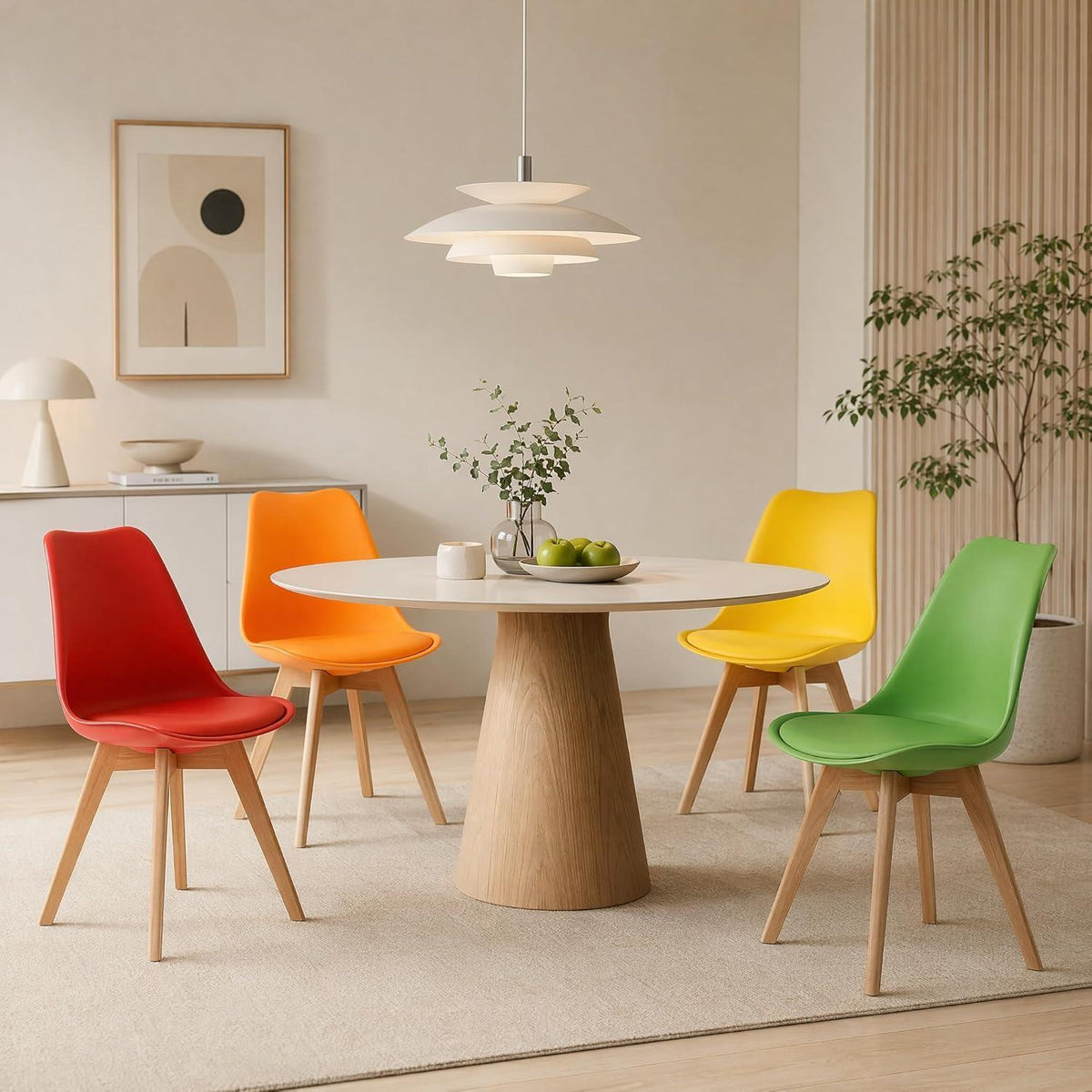 4er Set Esszimmerstühle Skandinavisch mit Sitzkissen & Holzbeinen