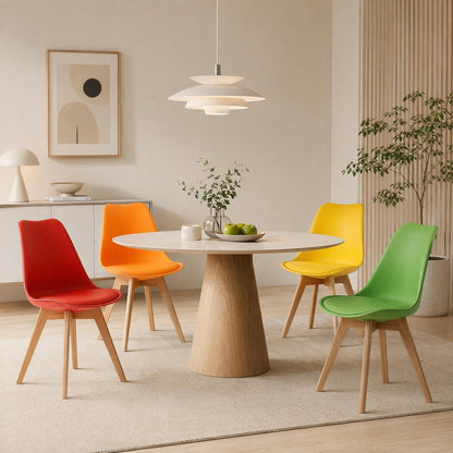 4er Set Esszimmerstühle Skandinavisch mit Sitzkissen & Holzbeinen