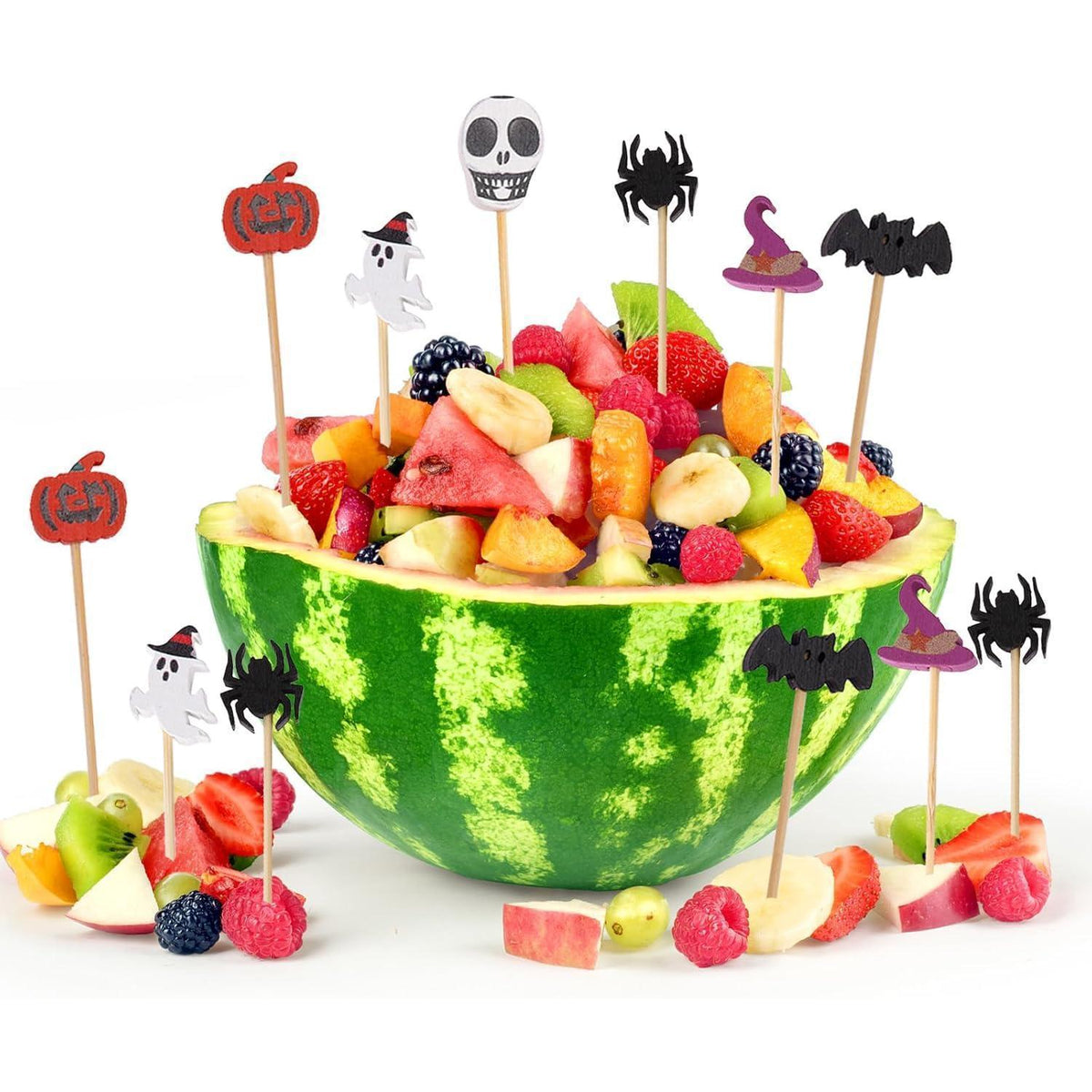 Halloween Cocktailspieße 100 Stück Holzspieße mit Halloween Motiven 12cm