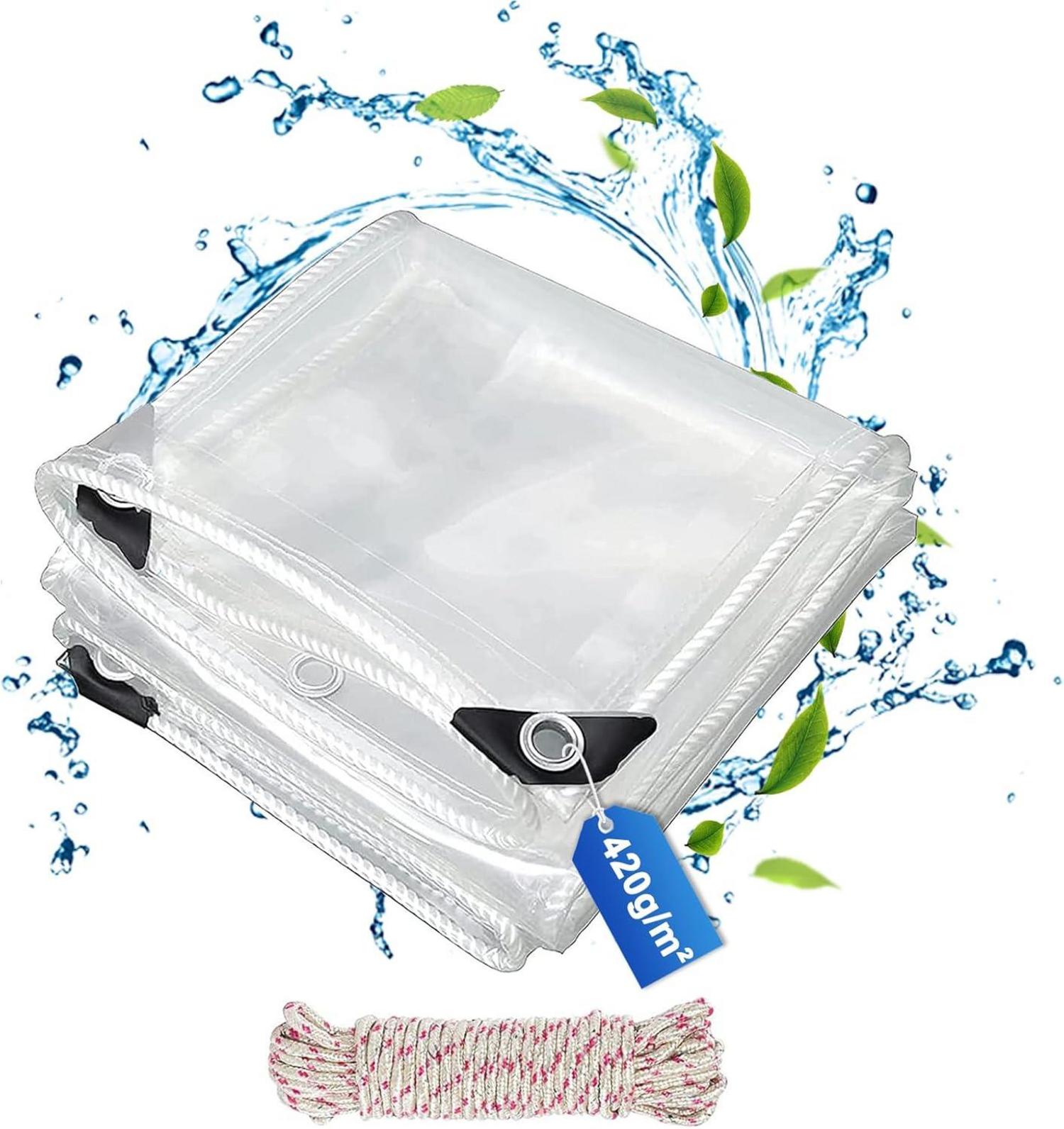 Abdeckplane Transparent 2x3m PVC 420g/m² Wasserdicht Ösen