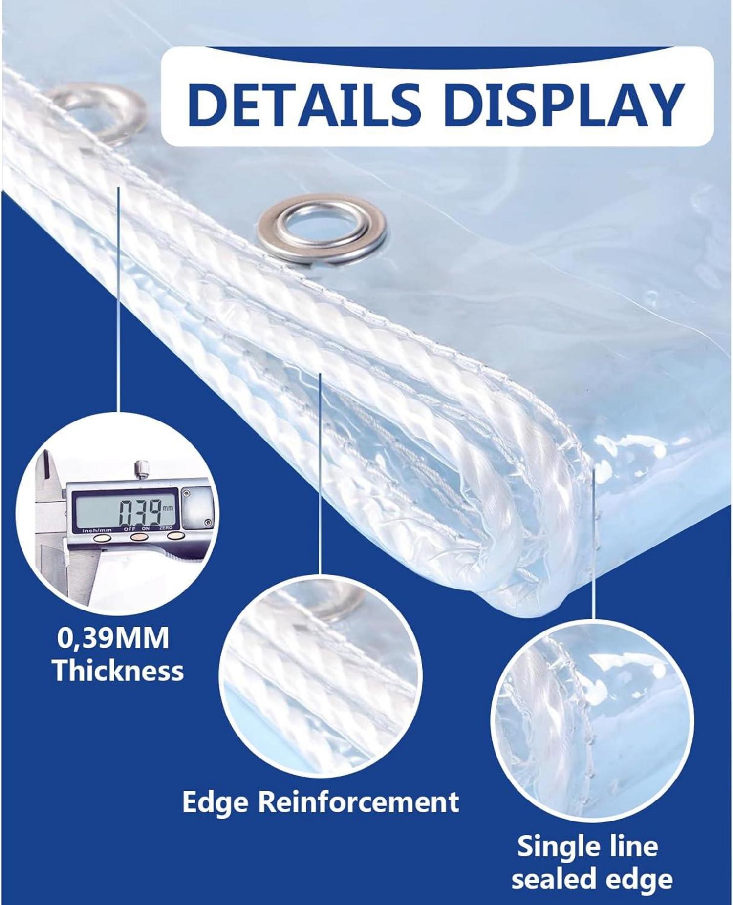 Abdeckplane Transparent 2x3m PVC 420g/m² Wasserdicht Ösen
