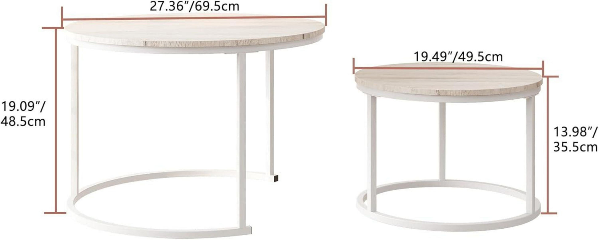 Runder Couchtisch 2er-Set Eiche Metallrahmen Holz Wohnzimmer