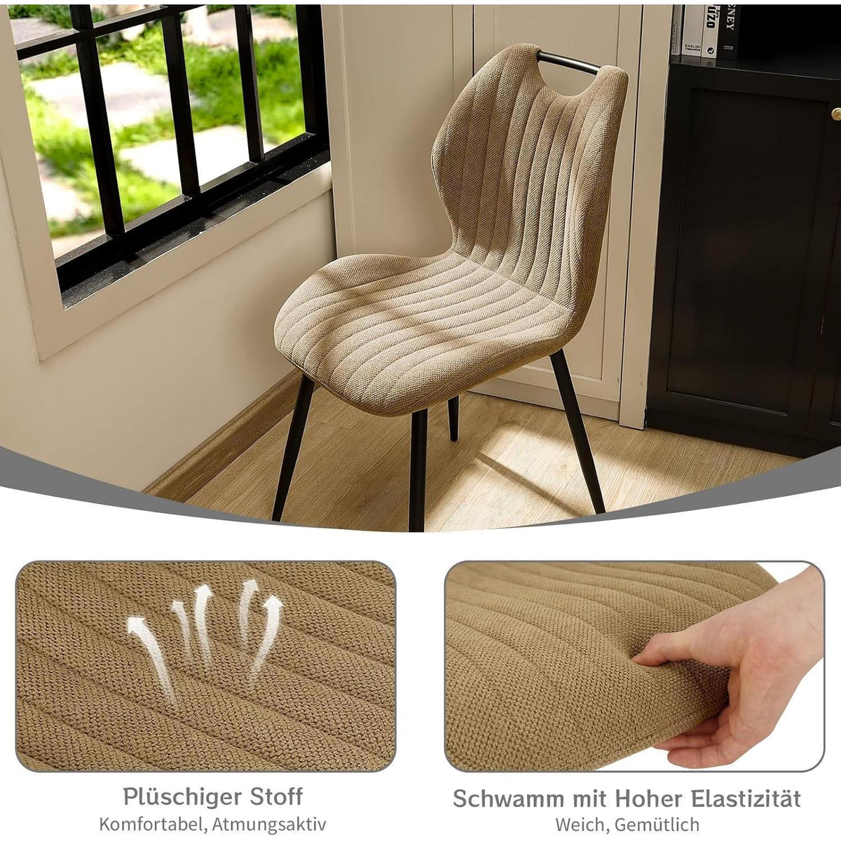 Esszimmerstühle 2er Set – Polsterstühle im skandinavischen Stil Khaki