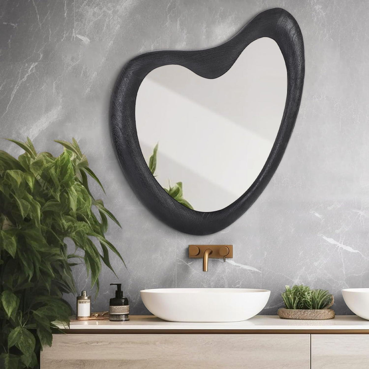 Asymmetrischer Wandspiegel Holzrahmen Schwarz 70x50 cm Modern