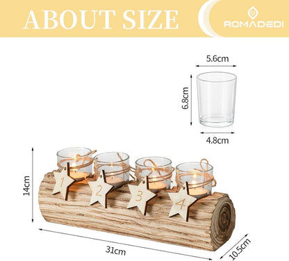 Moderne Holz Adventskranz Kerzenhalter Glasständer Weihnachten Deko 38cm
