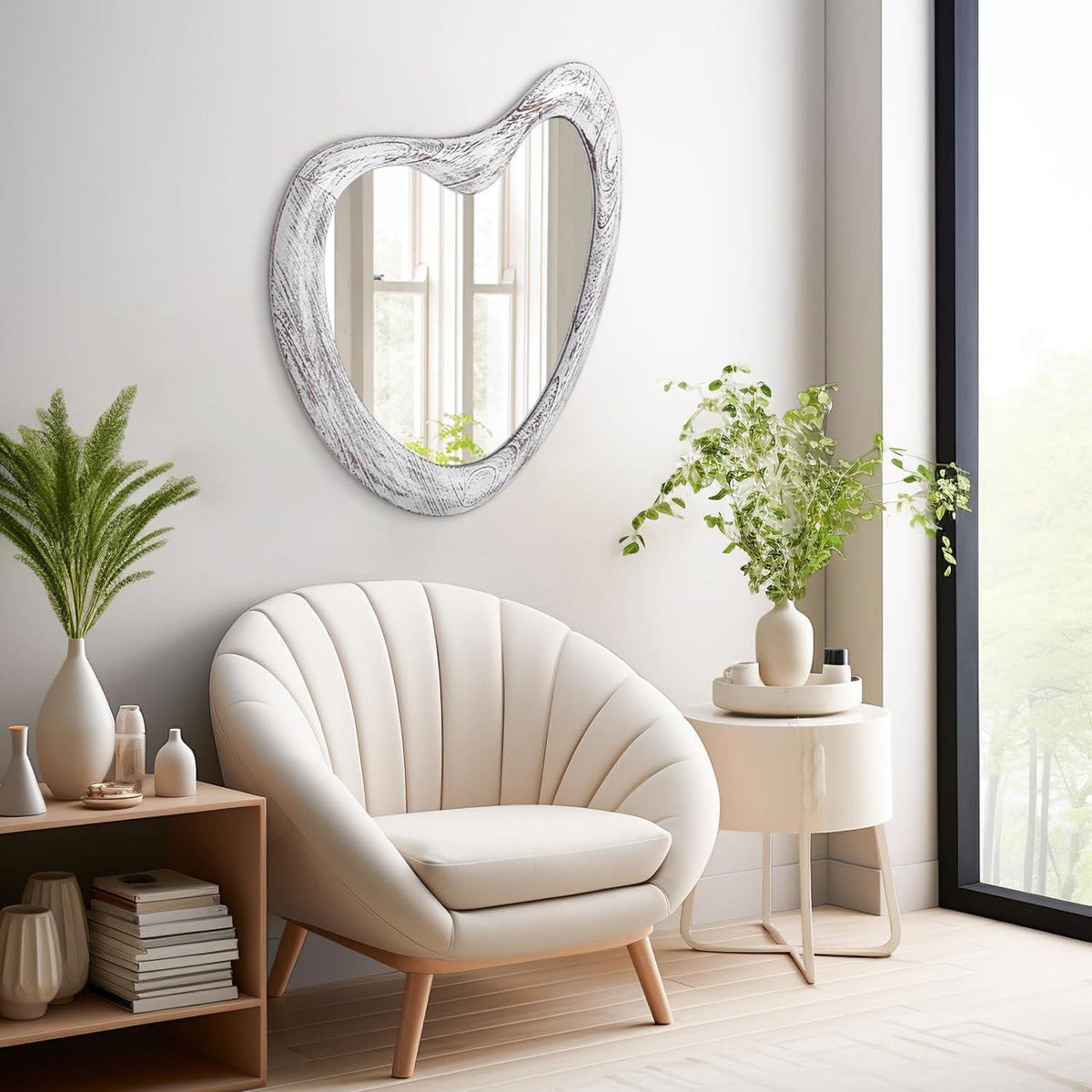 Asymmetrischer Wandspiegel Holzrahmen 65x45 cm - Modern & Dekorativ
