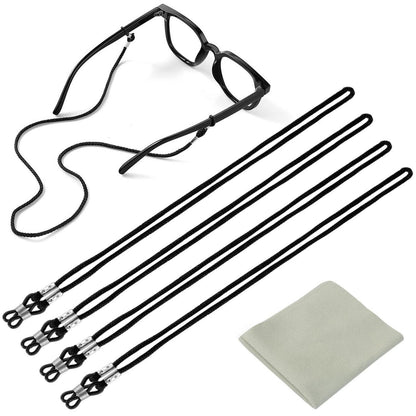 4x Brillenband Schwarz – Verstellbare Brillenkette mit Tuch