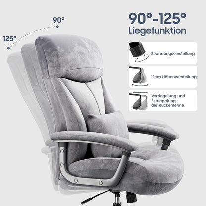 Bürostuhl Ergonomisch, Chefsessel XXL belastbar 200kg, Samt Stoff