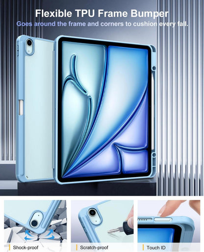 Schutzhülle für iPad Air 13 Zoll 2024 mit Stifthalter Blau Transparent