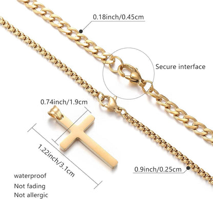 Herren Edelstahl Kreuz Kette Silber/Gold/Schwarz Layered Kubanische Halskette