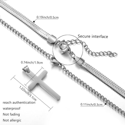 Halskette Herren Edelstahl Flache Schlangenkette mit Kreuzanhänger