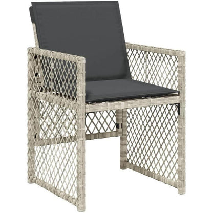 Garten Essgruppe 7-TLG. Poly Rattan Hellgrau mit Kissen