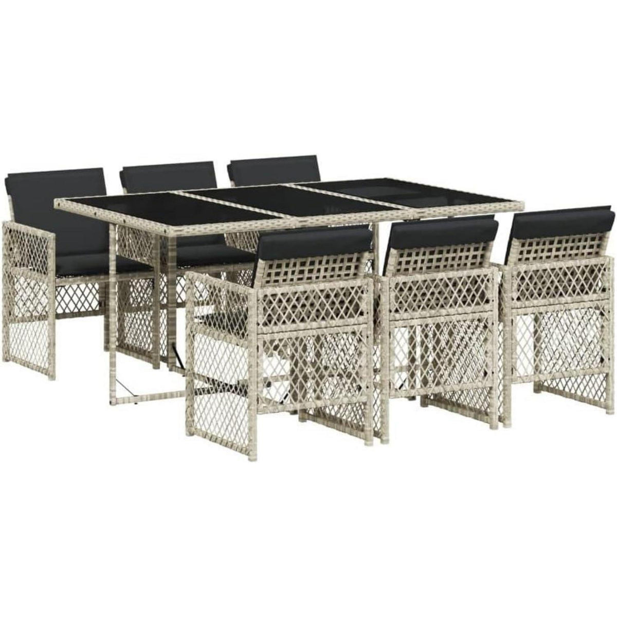 Garten Essgruppe 7-TLG. Poly Rattan Hellgrau mit Kissen