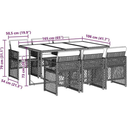 Garten Essgruppe 7-TLG. Poly Rattan Hellgrau mit Kissen