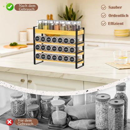 Yearonan 4-stöckiges Gewürzregal aus Holz für 35 Gewürzflaschen - Küche, Schrank, Speisekammer