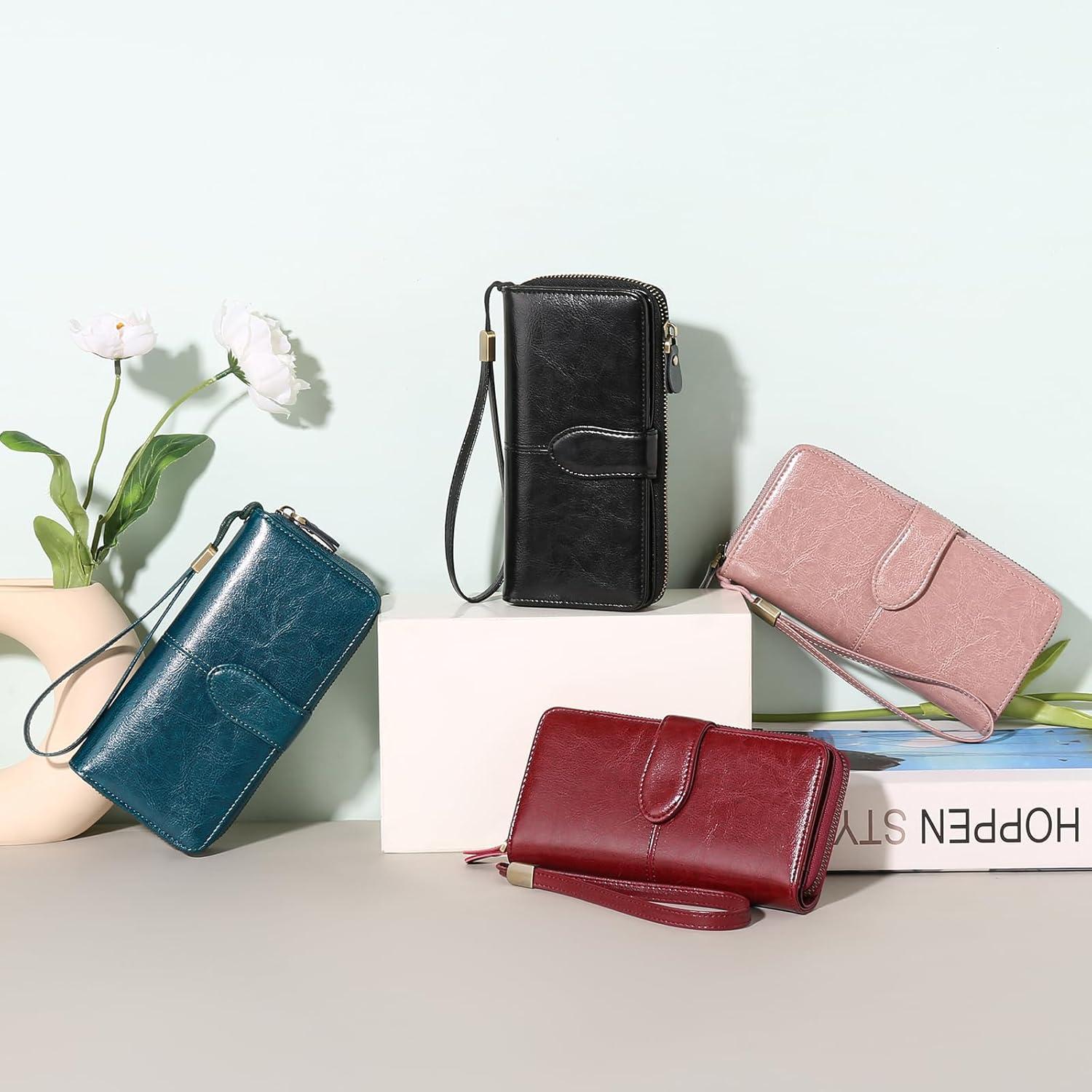 GAEKEAO Damen Geldbörse Portemonnaie RFID Schutz Groß Rosa