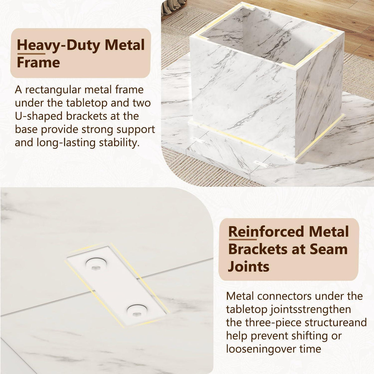 Moderner Esstisch Holz 160cm – Weiß, Marmoroptik für 4-6 Personen