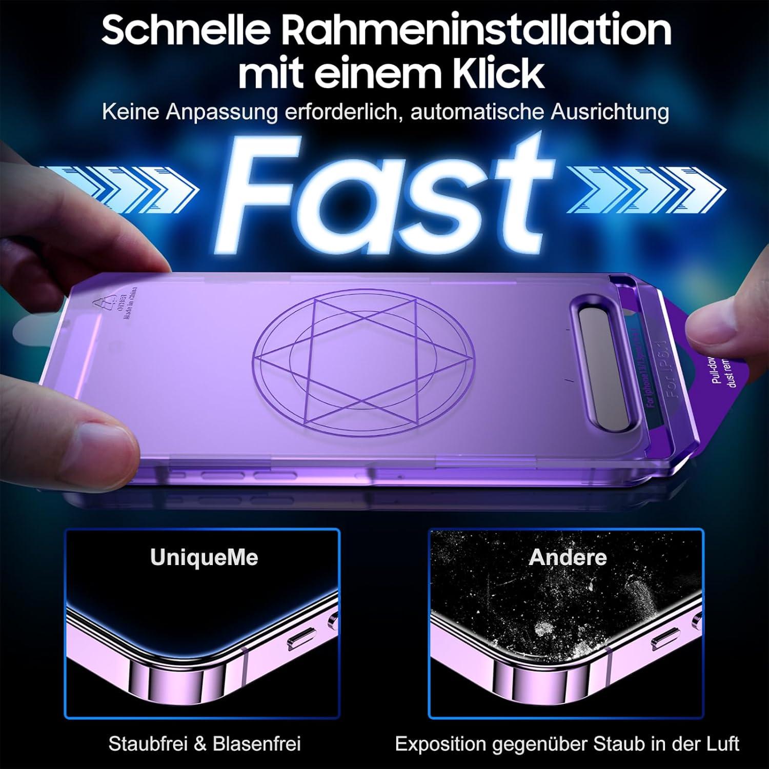 UniqueMe Panzerglas Sichtschutz für iPhone 14/13 Pro/13 - Automatische Staubentfernung, Bruchsicher, Anti-Kratzer, Anti Spy, 2 Stück Black