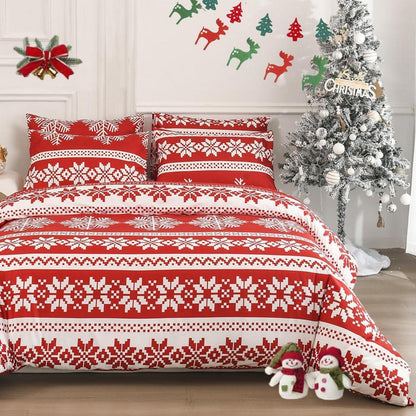 Weihnachts Bettwäsche 135x200cm 4tlg. Rot mit Wintermotiv