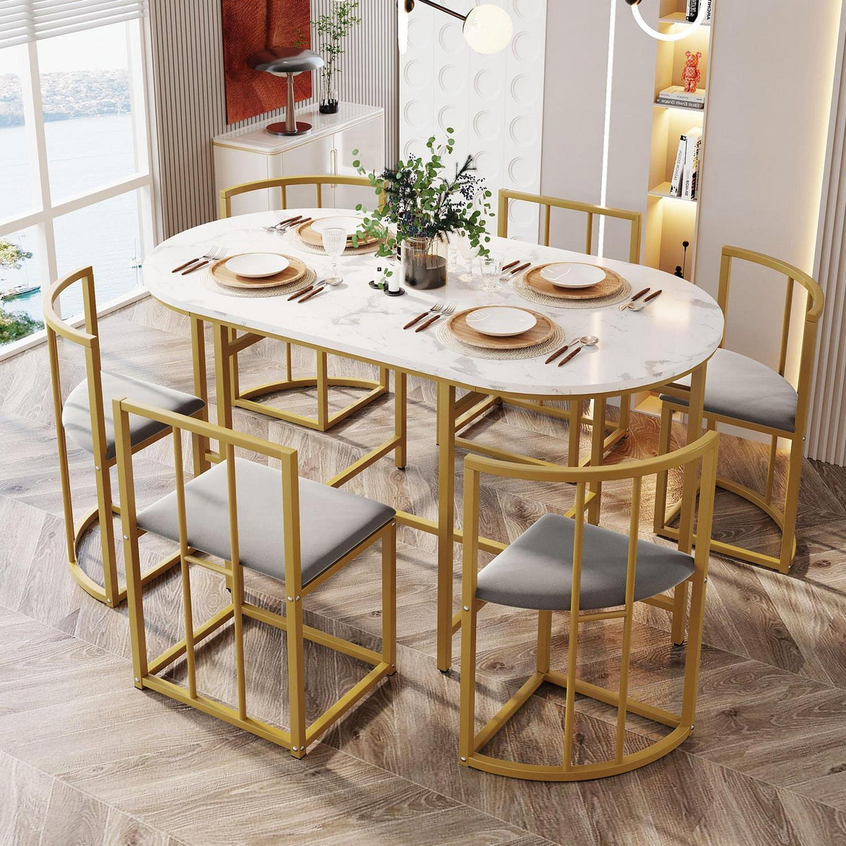 Essgruppe Esstisch mit 6 Stühlen, Industrial Design