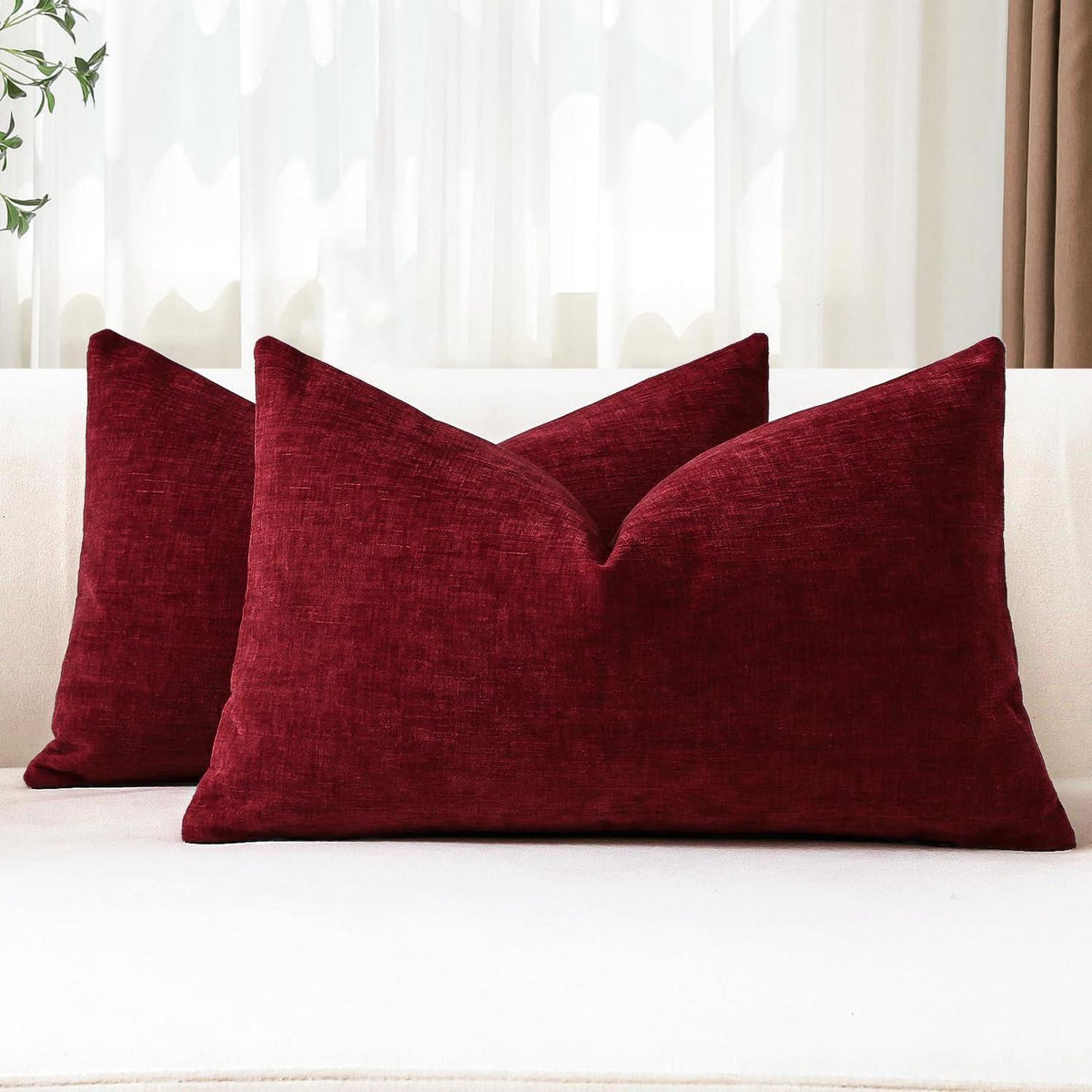 2er Set Chenille Kissenbezüge Rot 30x50 cm - Weich & Dekorativ