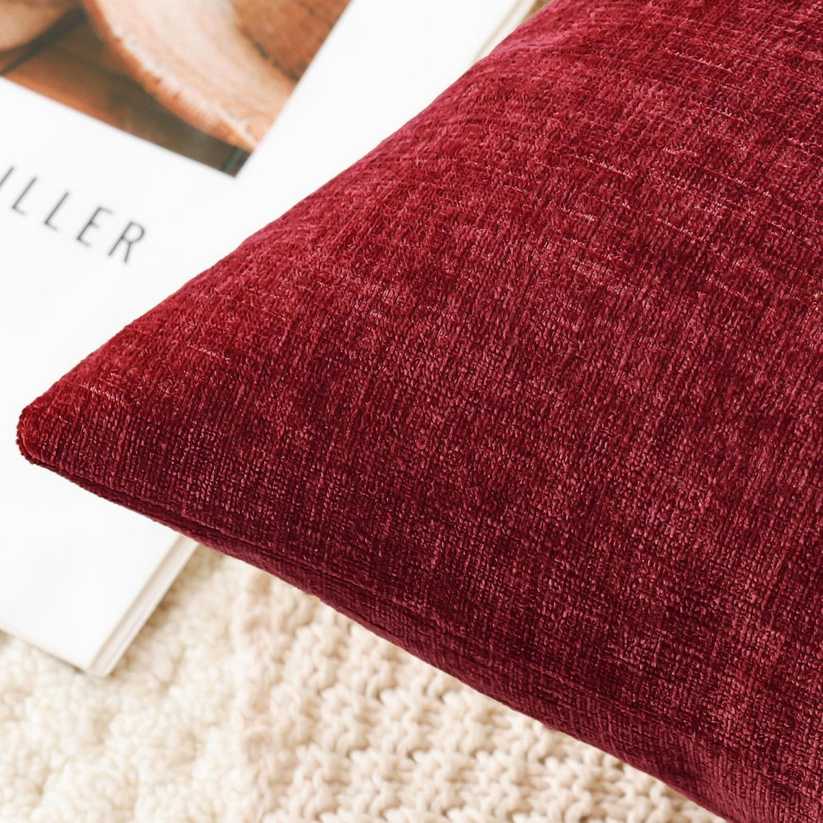 2er Set Chenille Kissenbezüge Rot 30x50 cm - Weich & Dekorativ