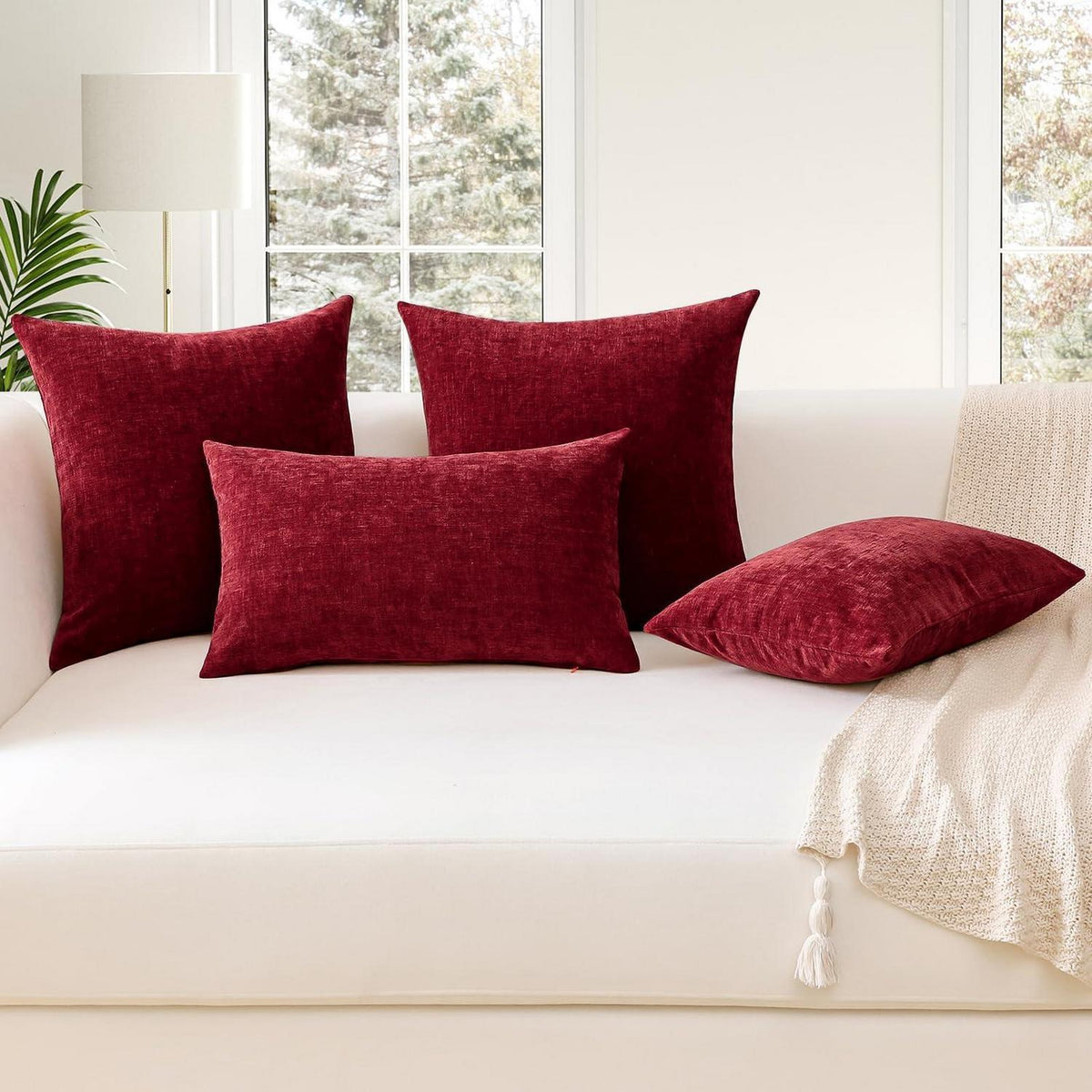 2er Set Chenille Kissenbezüge Rot 30x50 cm - Weich & Dekorativ