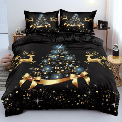 Weihnachts Bettwäsche 135x200cm 4tlg. Gold Schwarz 3D Druck