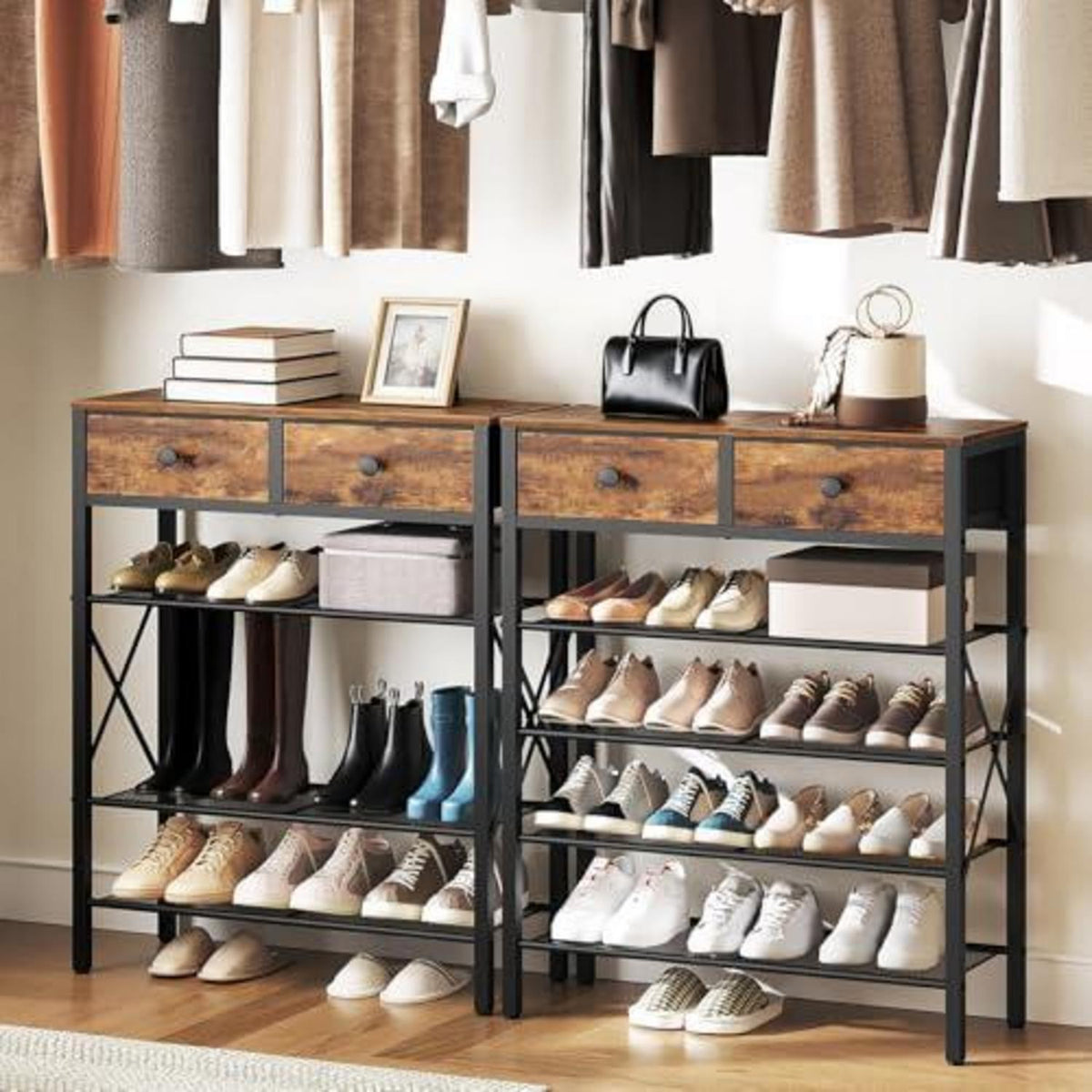 Schuhregal 5 Ebenen mit Schubladen & Gitter – Platzsparend & Stabil
