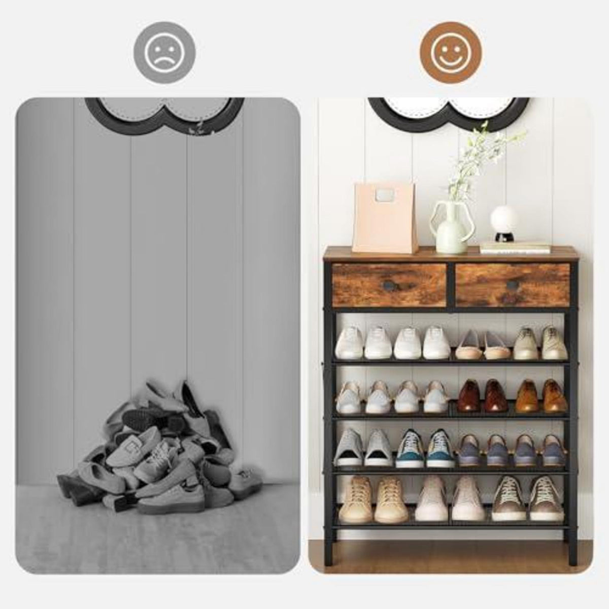 Schuhregal 5 Ebenen mit Schubladen & Gitter – Platzsparend & Stabil