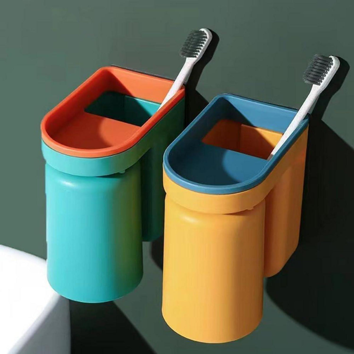 Zahnbürstenhalter Wand ohne Bohren mit Becher & Abflussloch Gelb