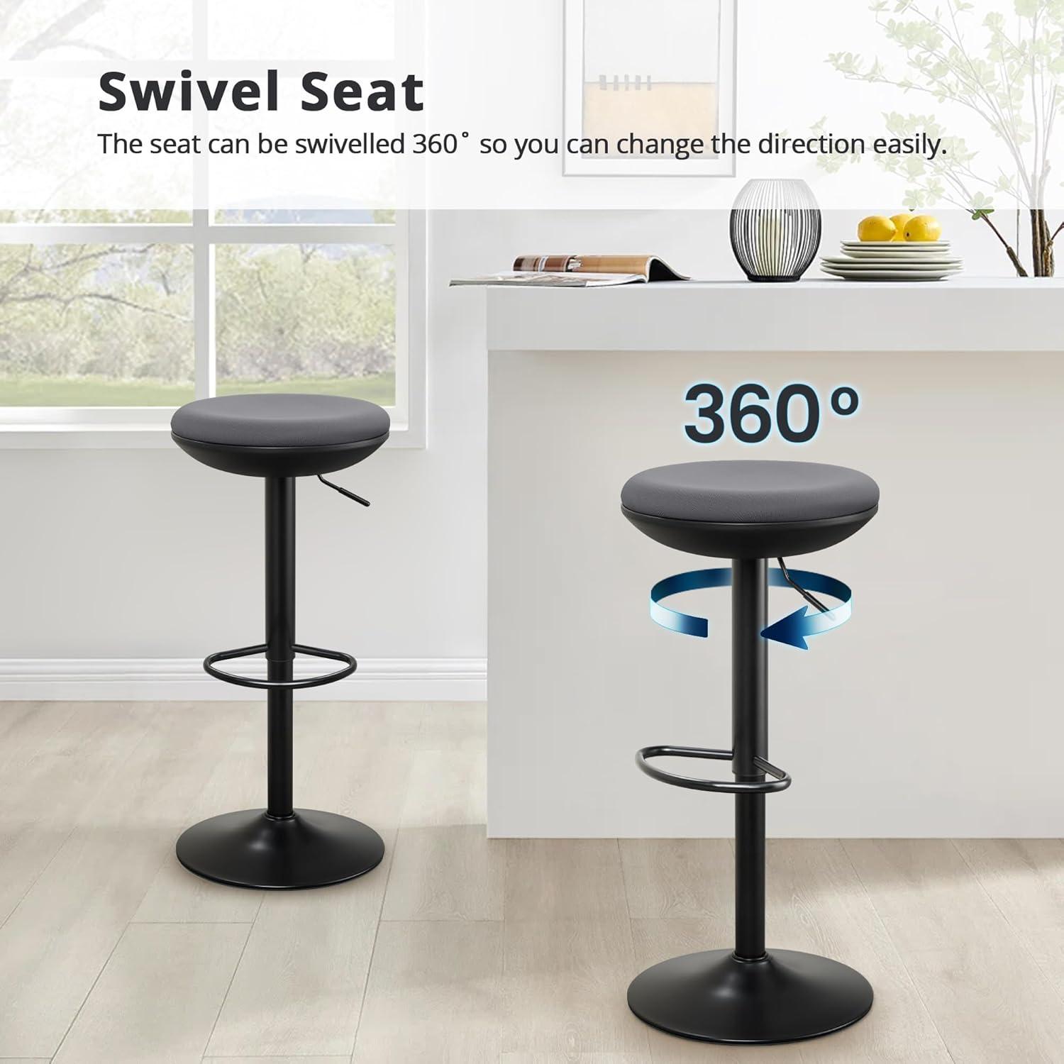 Barhocker 2er Set Höhenverstellbar Drehbar mit Rückenlehne Grau