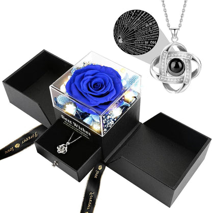 Ewige Rose Halskette Damen Infinity Geschenkbox 100 Sprachen Blau