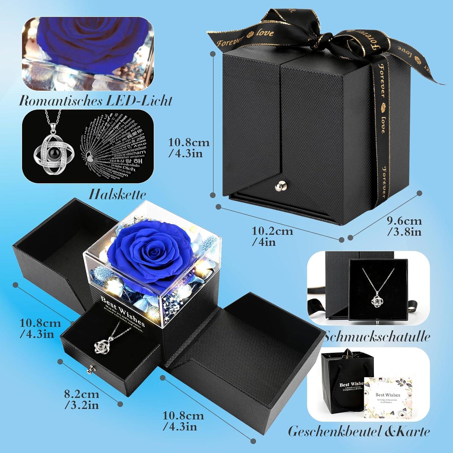 Ewige Rose Halskette Damen Infinity Geschenkbox 100 Sprachen Blau